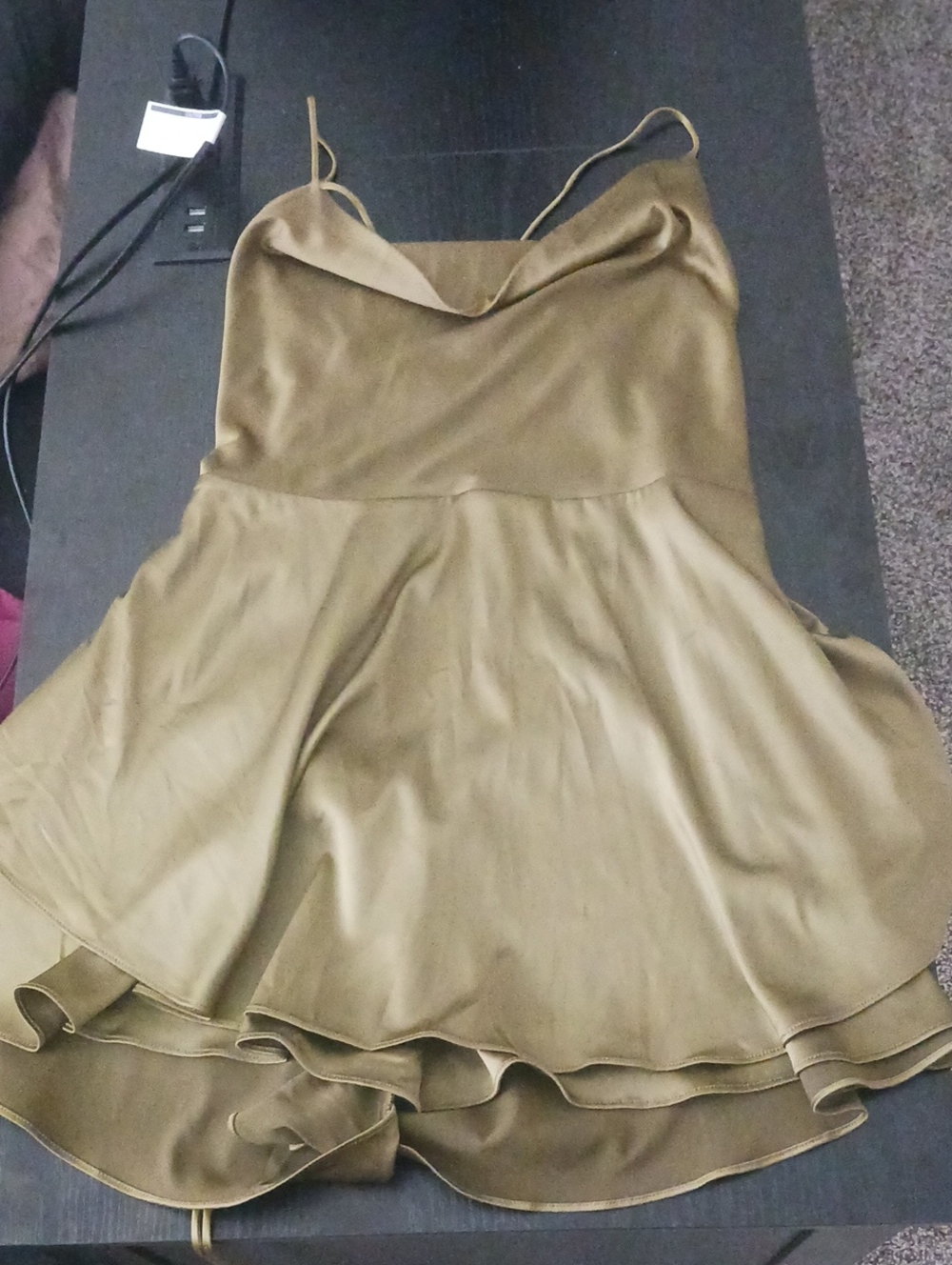 Olive Satin Cowl Neck Slip Dress for Women